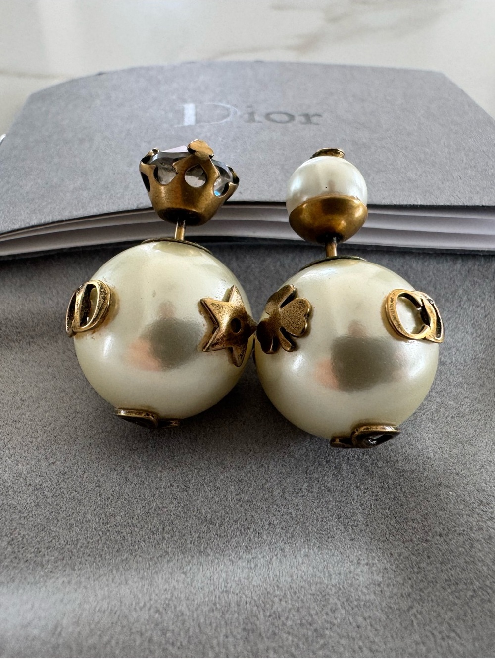 Dior Pearl Lucky Charm Tribales Earrings in Cream and Gold-Tone